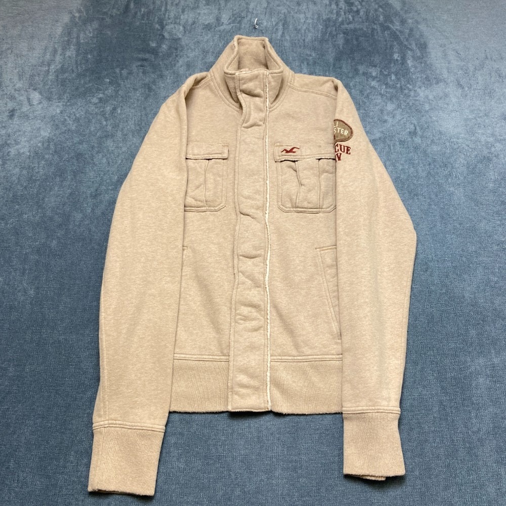 Hollister Jacket Womens Medium Beige Front Pockets Full Zip Mock Neck Winter